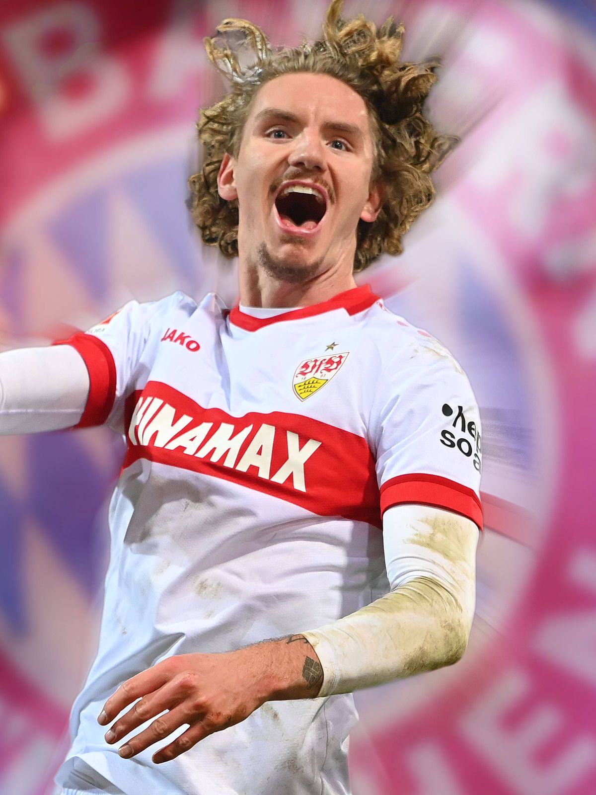 FOTOMONTAGE: Nick WOLTEMADE (VFB Stuttgart) wechselt angeblich zum FC Bayern Muenchen! ARCHIVFOTO. Jubel,Freude,Begeisterung, *** PHOTOMONTAGE Nick WOLTEMADE VFB Stuttgart allegedly moves to FC Bay...