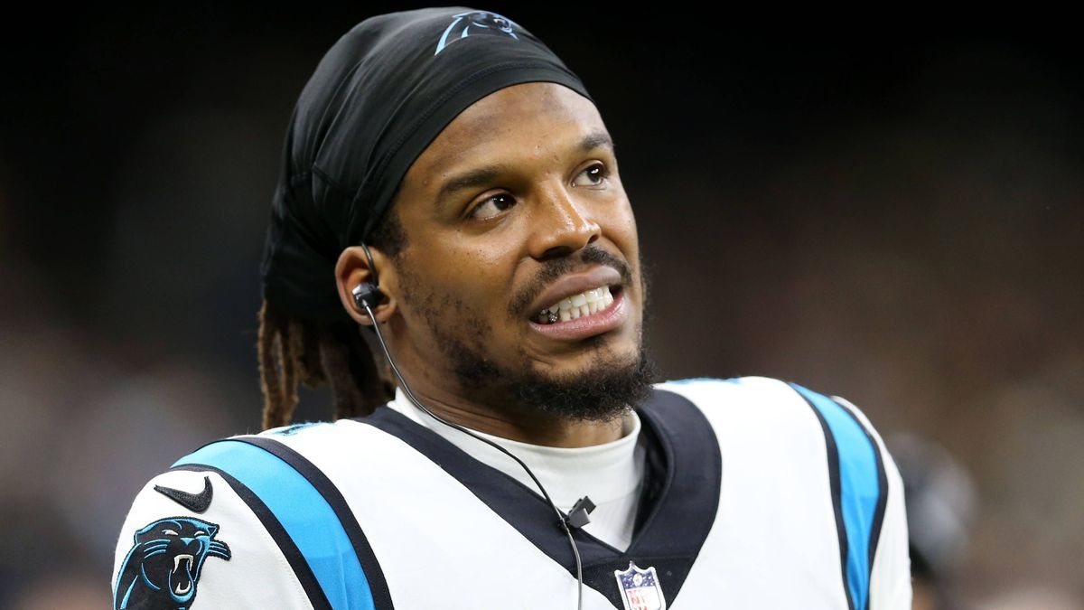 NFL: Carolina Panthers at New Orleans Saints, Jan 2, 2022; New Orleans, Louisiana, USA; Carolina Panthers quarterback Cam Newton (1) on the sidelines in the second quarter against the New Orleans S...