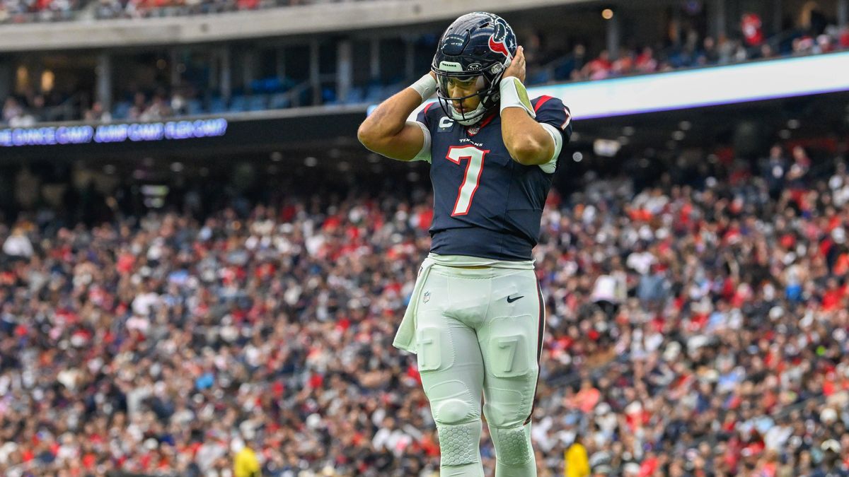 HOUSTON, TX - DECEMBER 31: Houston Texans quarterback C.J. Stroud (7) listens to a play call in his helmet from the sideline during the football game between the Tennessee Titans and Houston Texans...