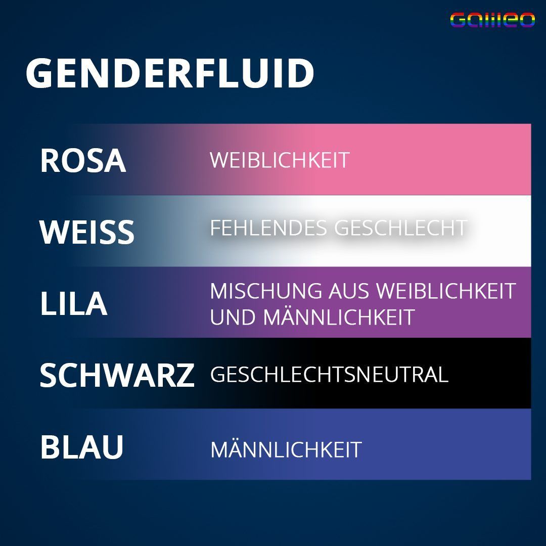 Das bedeuten die Farben der Genderfluid-Flagge.
