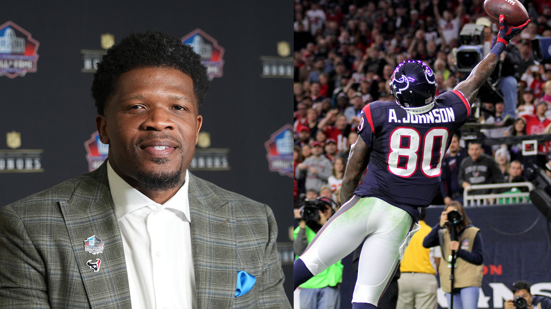 <strong>Andre Johnson (Wide Receiver)</strong><br>Andre Johnson hatte alles. Er war groß, kraftvoll und schnell. 14 Jahre spielte er in der NFL - zwölf davon für die Houston Texans. Zwei Mal führte er die NFL sowohl in Receiving Yards als auch Catches an. Er war der erste Spieler in der NFL mit 21 Games in Folge mit mindestens zehn Catches und mindestens 100 Yards. Am Ende seiner Karriere stehen 14.185 Receiving Yards und 70 Touchdowns.