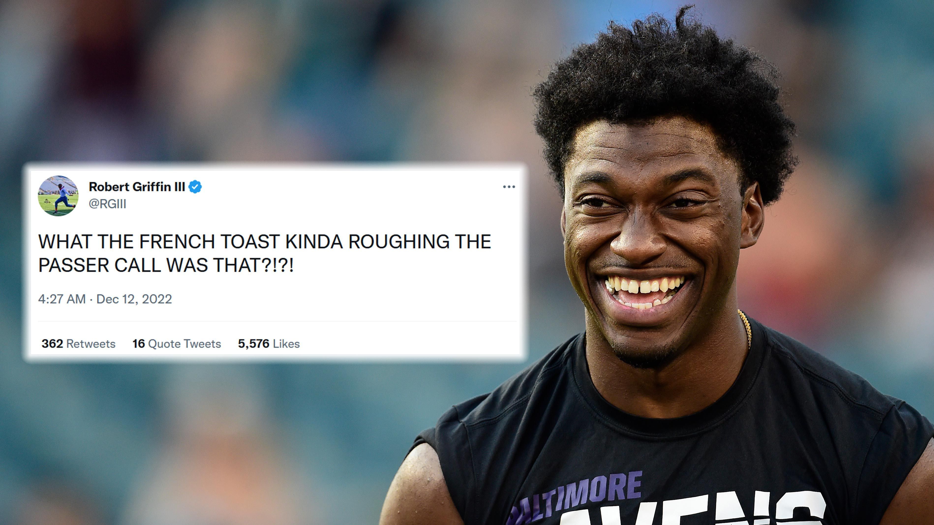 
                <strong>Robert Griffin III</strong><br>
                Auch der einstige Erstrundenpick Robert Griffin III meldete sich öffentlich zu Wort - aber wusste gar nicht recht, wohin mit seinen Worten: "Was zum French Toast war das für ein Roughing the Passer-Call?!?!"
              
