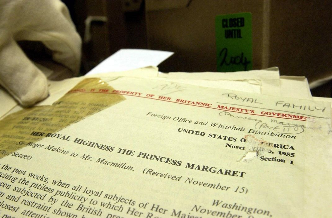 Dieses Dokument aus dem National Archives Office belegt die Hochzeitsabsichten, die Prinzessin Margaret und Peter Townsend hatten.