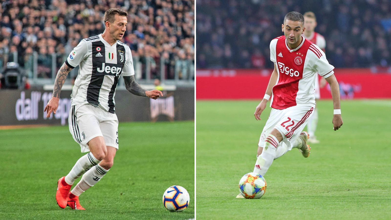 
                <strong>Rechter Flügel: Federico Bernardeschi vs. Hakim Ziyech</strong><br>
                Federico Bernardeschi spielt eine ordentliche Saison. Besonders seine Qualitäten als Vorlagengeber zeichnen ihn auf der rechten offensiven Seite aus. Bereits sechs Mal legte er Treffer für seine Mitspieler in der Liga und der Champions League auf. Allerdings ist er in der Königsklasse in dieser Saison noch ohne Torerfolg. Ganz anders Hakim Ziyech. Der 26-Jährige, der wohl vom FC Bayern und Borussia Dortmund umworben wird, spielt eine ganz ganz starke Saison. Bereits 30 Scorerpunkte sammelte der Marokkaner in der niederländischen ersten Liga. Auch in der Champions League traf Ziyech schon zwei Mal. Im Achtelfinal-Hinspiel gegen Real Madrid erzielte er den zwischenzeitlichen Ausgleich und auch im Rückspiel gegen Real ebnete er mit dem Führungstreffer den Weg ins Viertelfinale. Aufgrund dieser starken Scorer-Werte holt Ziyech hier den Punkt. Zwischenstand: 5:5.
              