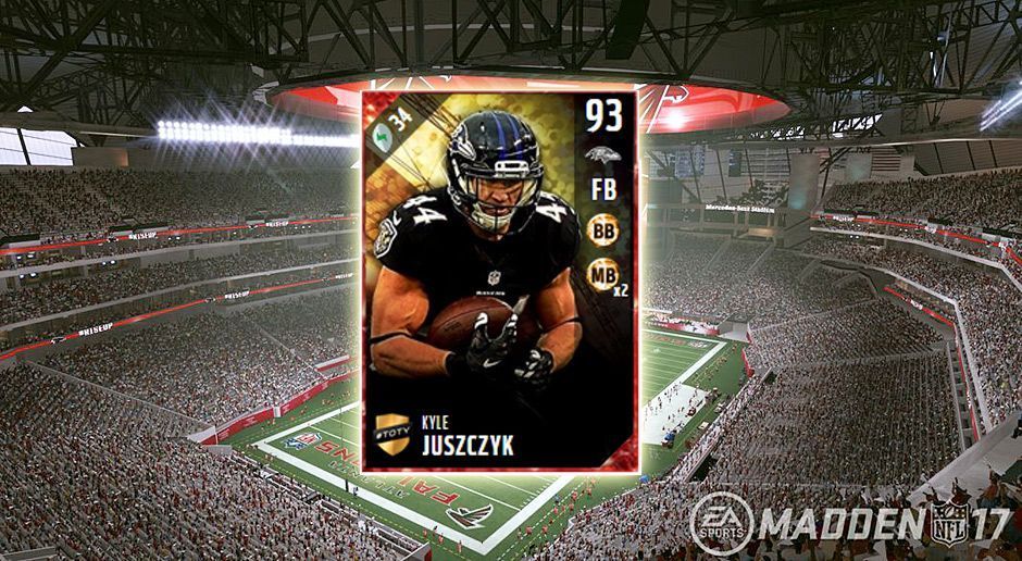 
                <strong>Fullback: Kyle Juszczyk</strong><br>
                Fullback: Kyle JuszczykTeam: Baltimore RavensGesamt-Stärke: 93
              