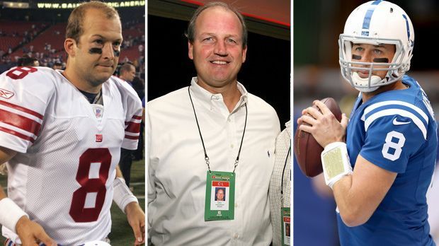 
                <strong>Tim, Don und Matt Hasselbeck</strong><br>
                Familie Hasselbeck: Auch Don Hasselbeck (Mi.) lässt gleich zwei Nachkommen auf die NFL los. Sowohl Tim (li.) als auch Matt sind auf der Quarterback-Position zu Hause, Daddy Don wartet zwischen 1977 und 1985 als Tight End auf Anspiele.
              