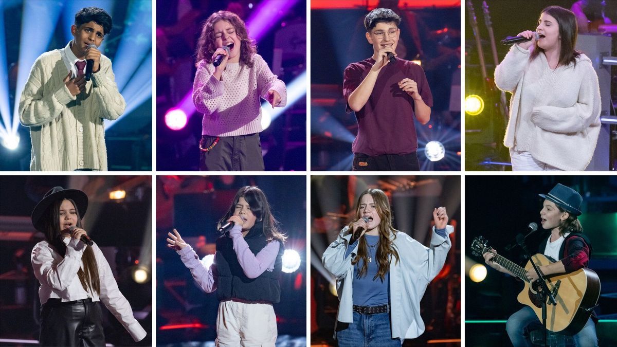 Die Finalist:innen von "The Voice Kids" 2024: Anand; Erika; Malya; Lana; Jakob; Frida; Madeleine; Maris