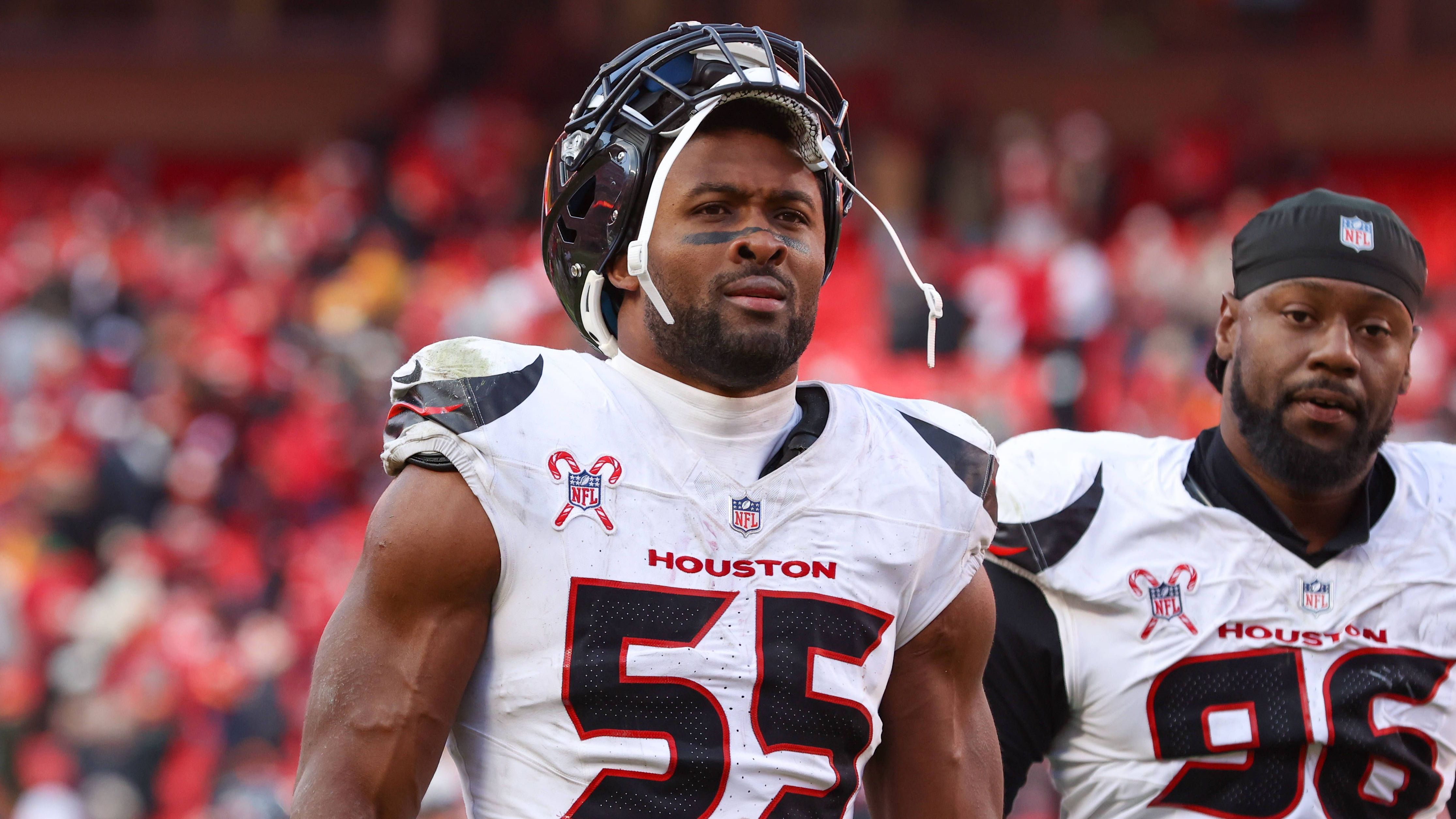 <strong>Outside Linebacker<br></strong>1. Danielle Hunter (Texans, Foto) - 35,6 Millionen US-Dollar über ein Jahr<br>2. Platz: Josh Hines-Allen (Jaguars) - 28,3 Millionen US-Dollar über fünf Jahre<br>3. Platz: Brian Burns (Giants) - 28,2 Millionen US-Dollar über fünf Jahre<br>4. Platz: T.J. Watt (Steelers) - 28 Millionen US-Dollar über vier Jahre<br>5. Platz: Rashan Gary (Packers) - 24 Millionen US-Dollar über vier Jahre