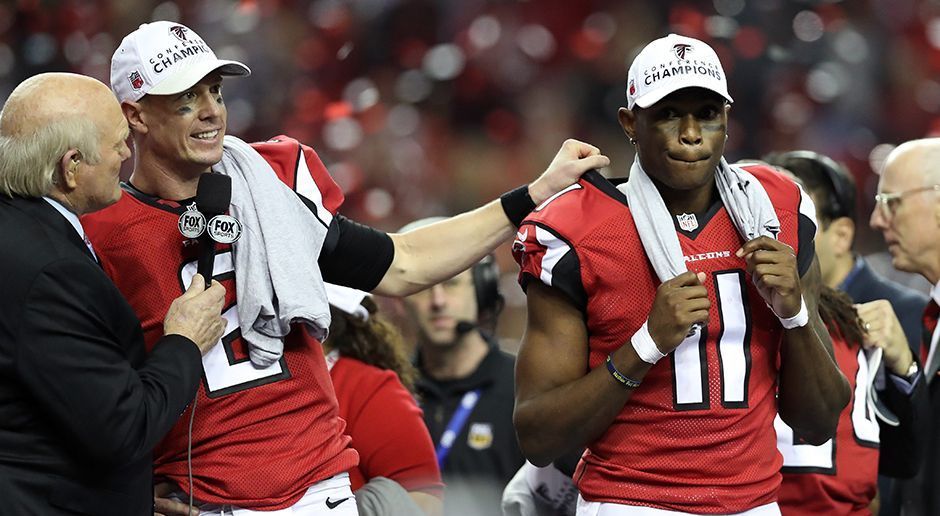 
                <strong>Gewinner: Matt Ryan und Julio Jones (Atlanta Falcons)</strong><br>
                Die Offense der Atlanta Falcons war wieder mal on fire. Grund dafür waren herausragende Leistungen des Quarterback-Receiver-Duos Matt Ryan und Julio Jones. Während Ryan gegen die Packers 392 Passing-Yards, vier Touchdown-Pässe und ein überragendes QB-Rating von 139.4 zu Stande brachte, zeigte Jones mit zwei Touchdowns und 180 Receiving Yards sein Können. Ebenfalls bemerkenswert: Atlanta hat in den letzten zwei Spielen 80 Punkte erzielt – die Defense der Patriots dürfte spätestens jetzt gewarnt sein.
              