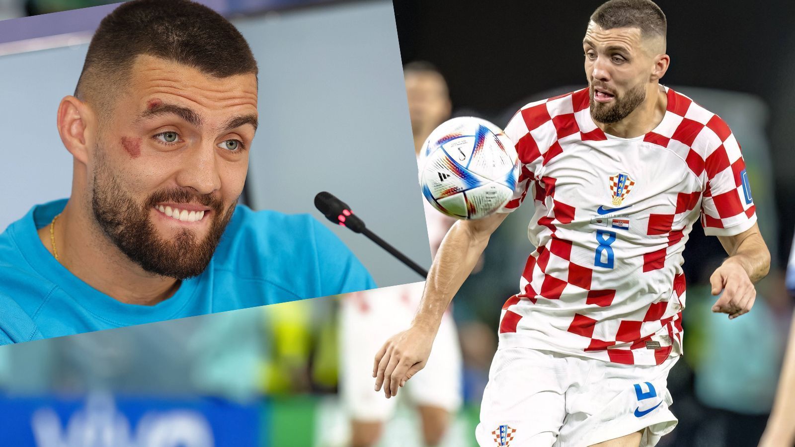 
                <strong>Fitnessstudio-Unfall? Mateo Kovacic mit rätselhafter Blessur</strong><br>
                Kroatiens Mateo Kovacic sorgte auf der Pressekonferenz vor dem Viertelfinale gegen Brasilien (Freitag, ab 16 Uhr im Liveticker) für Aufsehen. Denn der Mittelfeldspieler des FC Chelsea kam mit einer dicken Schürfwunde im Gesicht in den Pressetermin. Im Achtelfinalsieg der Kroaten gegen Japan war davon noch nichts zu sehen. Wie kommt's? "Es ist nichts Ernstes, nur ein Unfall im Fitnessstudio" sagte der 28-Jährige selbst. Mitspieler Dejan Lovren, der ebenfalls auf der PK sprach, scherzte hingegen über seinen Teamkollegen und stellte auch dessen Fitnessstudio-Begründung in Frage: "Er lügt!" Die gute Nachricht für Kroatien: Einem Kovacic-Einsatz gegen Brasilien steht die Blessur nicht im Weg.
              