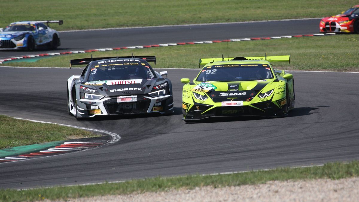 92 Mirko Bortolotti (ITA), Lamborghini Huracane GT3 Evo 2, Team: SSR Performance (DEU) und 3 Kelvin Van Der Linde (ZAF), Audi R8 LMS GT3 EVO II, Team: Abt Sportsline (DEU) DTM 2023, Runde 5, Rennen...