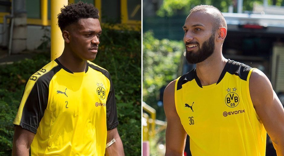 
                <strong>Borussia Dortmund</strong><br>
                Doch es gab auch neue Gesichter zu sehen: Dan-Axel Zagadou (l.) beispielsweise, der von Paris Saint-Germain nach Dortmund gewechselt ist. Zudem schlüpfte der von Leverkusen gekommene Ömer Toprak erstmals in die BVB-Trainingsklamotten. Die anderen beiden Neuzugänge Mahmoud Dahoud und Maximilian Philipp weilen nach der U21-Europameisterschaft hingegen noch im Urlaub. 
              