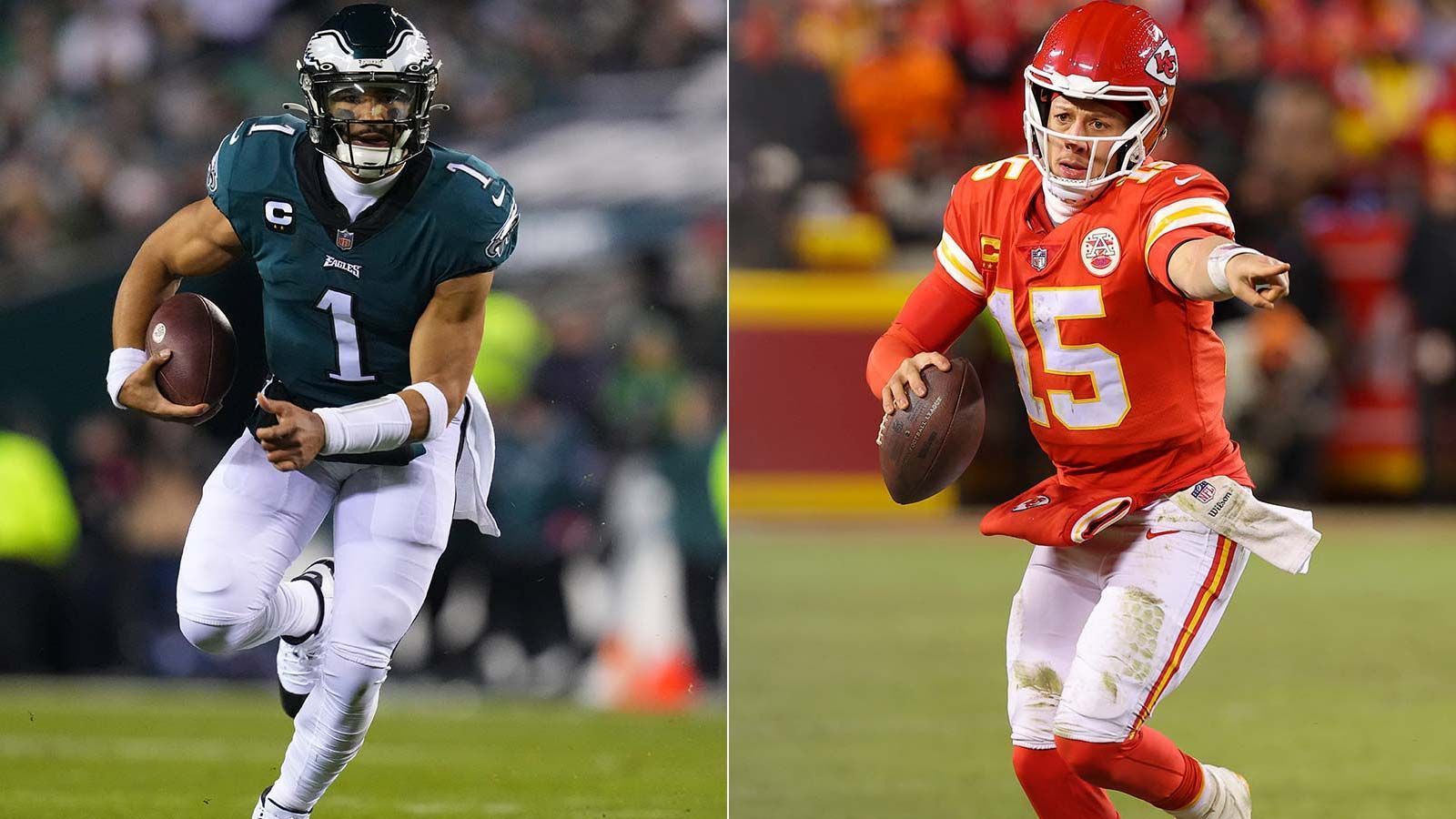 
                <strong>Jalen Hurts vs. Patrick Mahomes: Der Vergleich</strong><br>
                Der Super Bowl Philadelphia Eagles gegen Kansas City Chiefs ist auch das Duell zwischen Jalen Hurts und Patrick Mahomes – den beiden wohl besten Quarterbacks der Saison. Am Sonntag treffen die beiden zum ersten Mal diese Saison aufeinander. Welcher der beiden Spielmacher hat in den wichtigsten Statistiken die Nase vorne? ran macht den Vergleich.
              