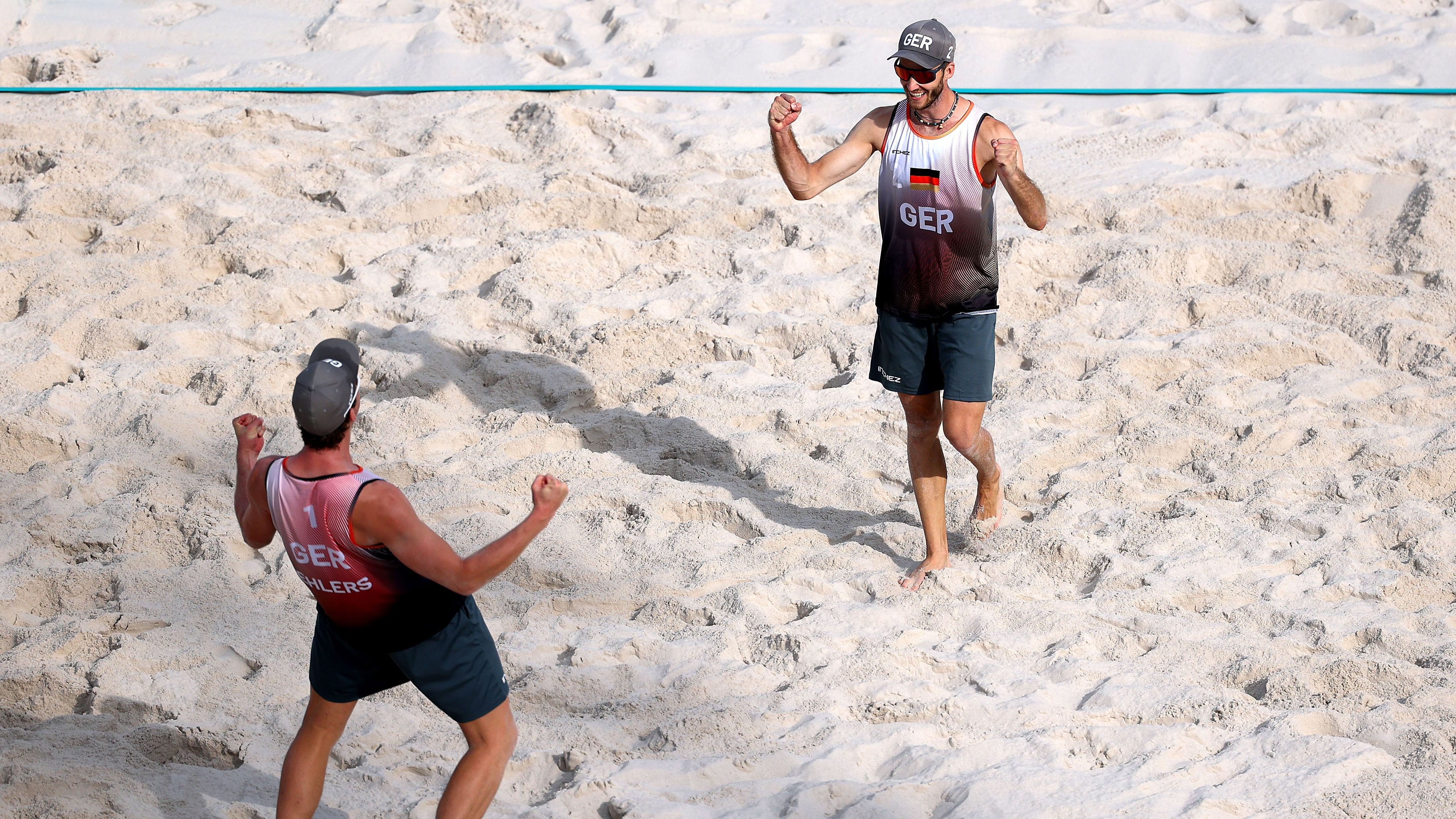 <strong>Olympia 2024: Die besten Bilder des elften Tages</strong><br>Das deutsche Beach-Duo Clemens Winkler und Nils Ehlers zieht souverän ins Halbfinale ein.