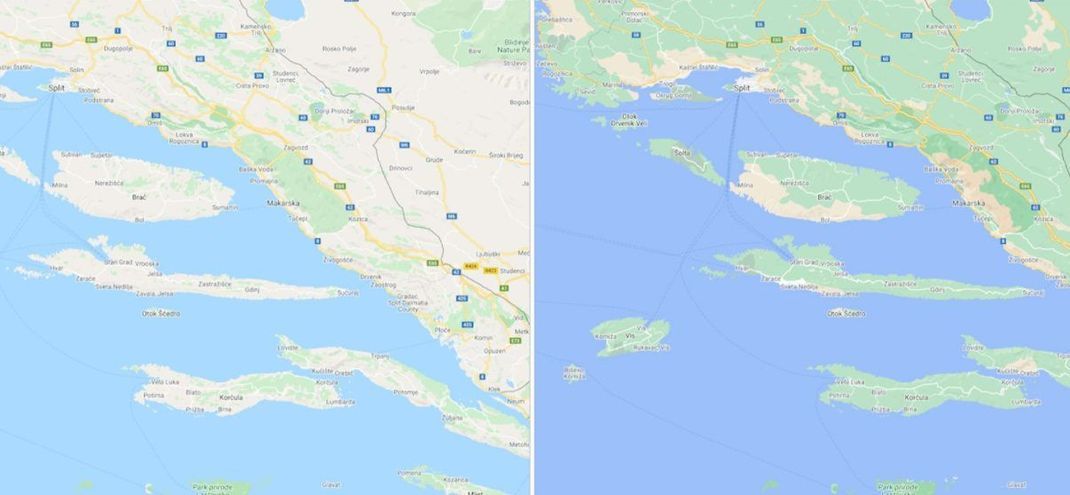 Kroatien-Karte bei Google Maps nach vor und nach dem Update. 