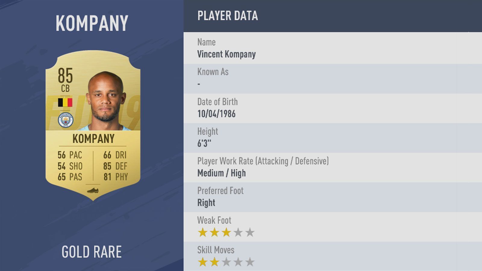 
                <strong>Platz 88: Vincent Kompany</strong><br>
                Verein: Manchester CityRating: 85
              