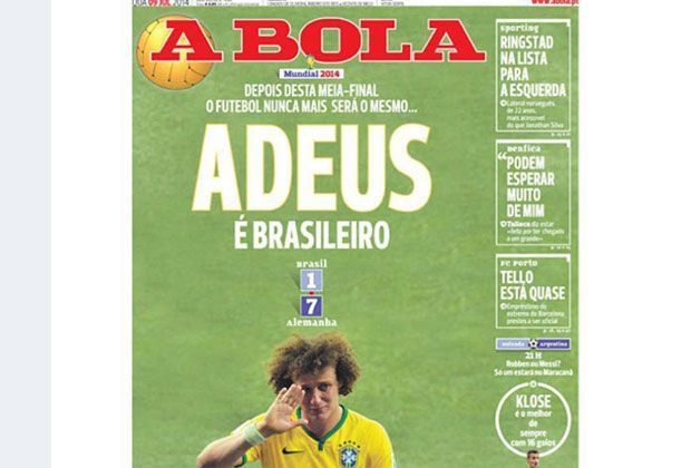 
                <strong>A Bola (Portugal)</strong><br>
                Die portugiesische Zeitung "A Bola" verabschiedet sich von der brasilianischen Selecao mit "Adeus e Brasileiro".
              