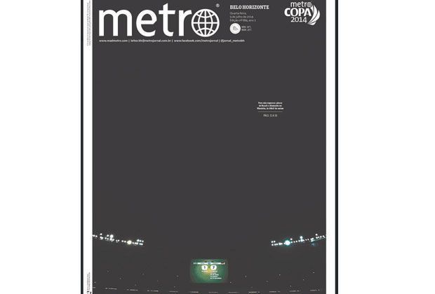 
                <strong>Metro (Brasilien)</strong><br>
                Die brasilianische Zeitschrift "Metro" trägt nach dem WM-Aus der Selecao Trauer und zeigt auf seinem Titelbild nur das dunkle, schwarze Stadion mit der Anzeigetafel im Hintergrund - und darauf ist der 1:7-Endstand zu erkennen.
              