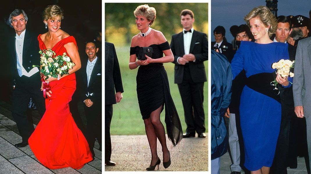 Ob Rot, Schwarz oder Blau - Prinzessin Diana machte in eleganten Abendroben und Cocktailkleidern stets eine gute Figur.