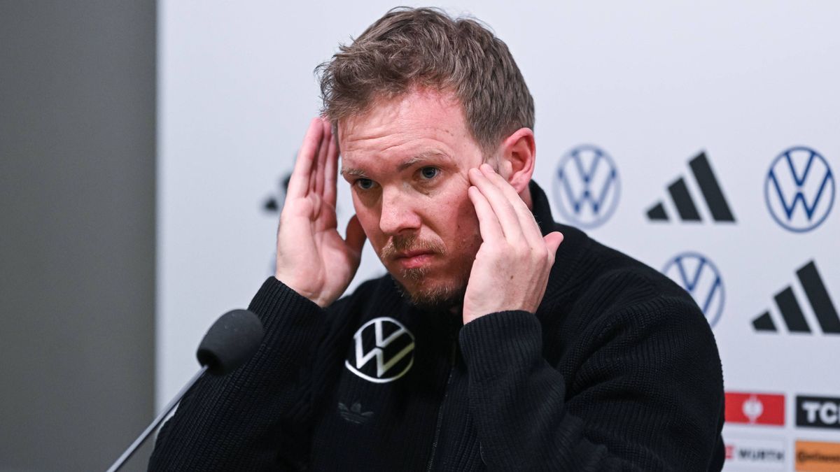 FUSSBALL UEFA Nations League 2024 2025 Viertelfinal Hinspiel in Mailand Italien - Deutschland 19.03.2025 Pressekonferenz Deutschland: Bundestrainer Julian Nagelsmann *** FOOTBALL UEFA Nations Leagu...