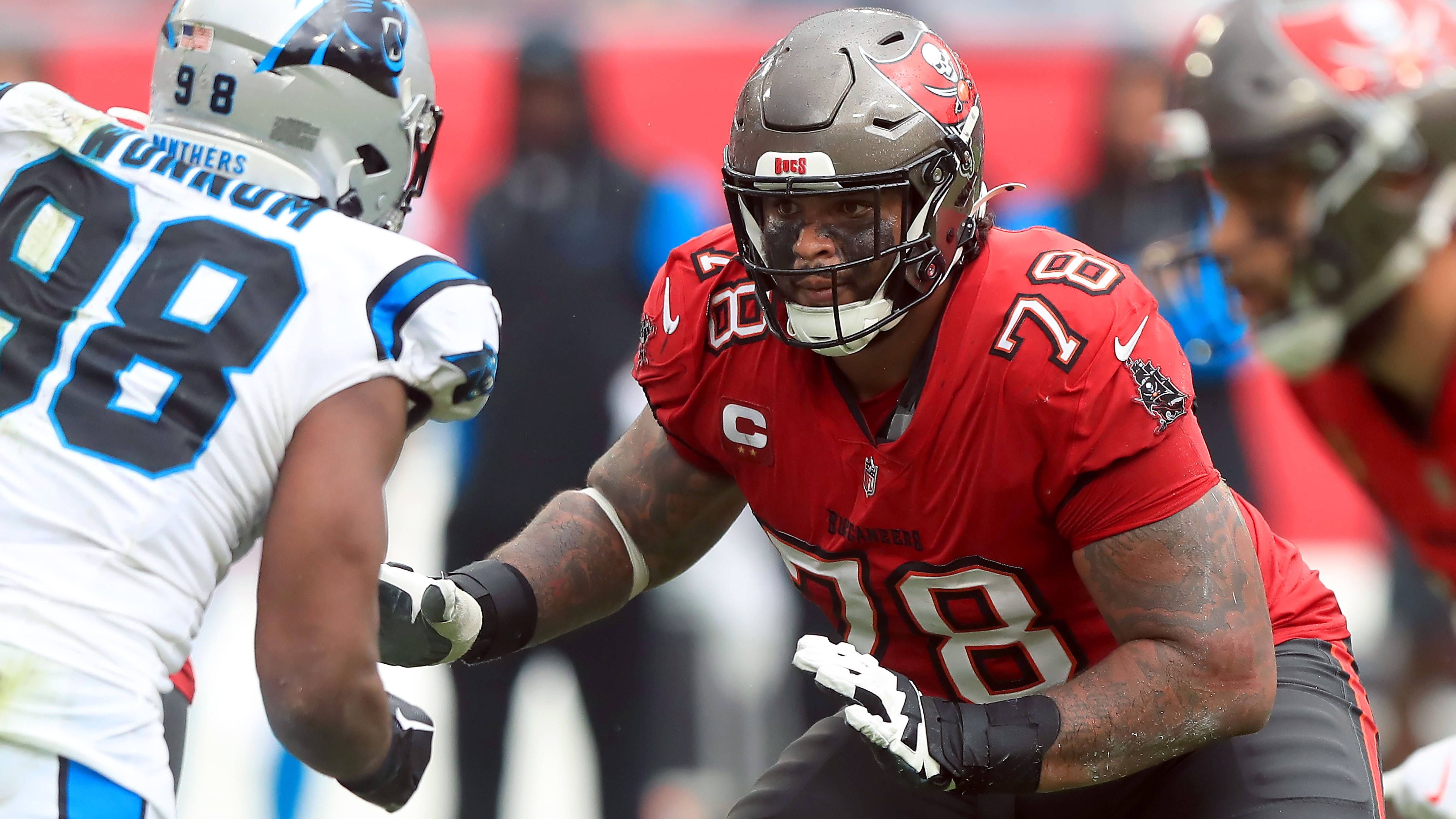 <strong>4 Pro Bowler: Tampa Bay Buccaneers</strong><br>Tristan Wirfs (Foto, Left Tackle), Vita Vea (Defensive Tackle), Baker Mayfield (Quarterback), Mike Evans (Wide Receiver)