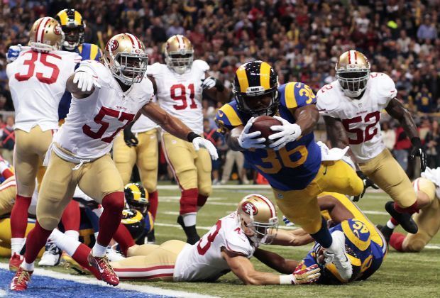 
                <strong>St. Louis Rams - San Francisco 49ers 17:31</strong><br>
                Alles läuft nach Plan. Direkt im ersten Drive führt Austin die Rams zum Touchdown. Benny Cunningham stürzt sich in die Endzone. Die Rams schaffen es sich in den ersten zwei Abschnitten einen Vorsprung von 17:0 herauszuspielen. 
              