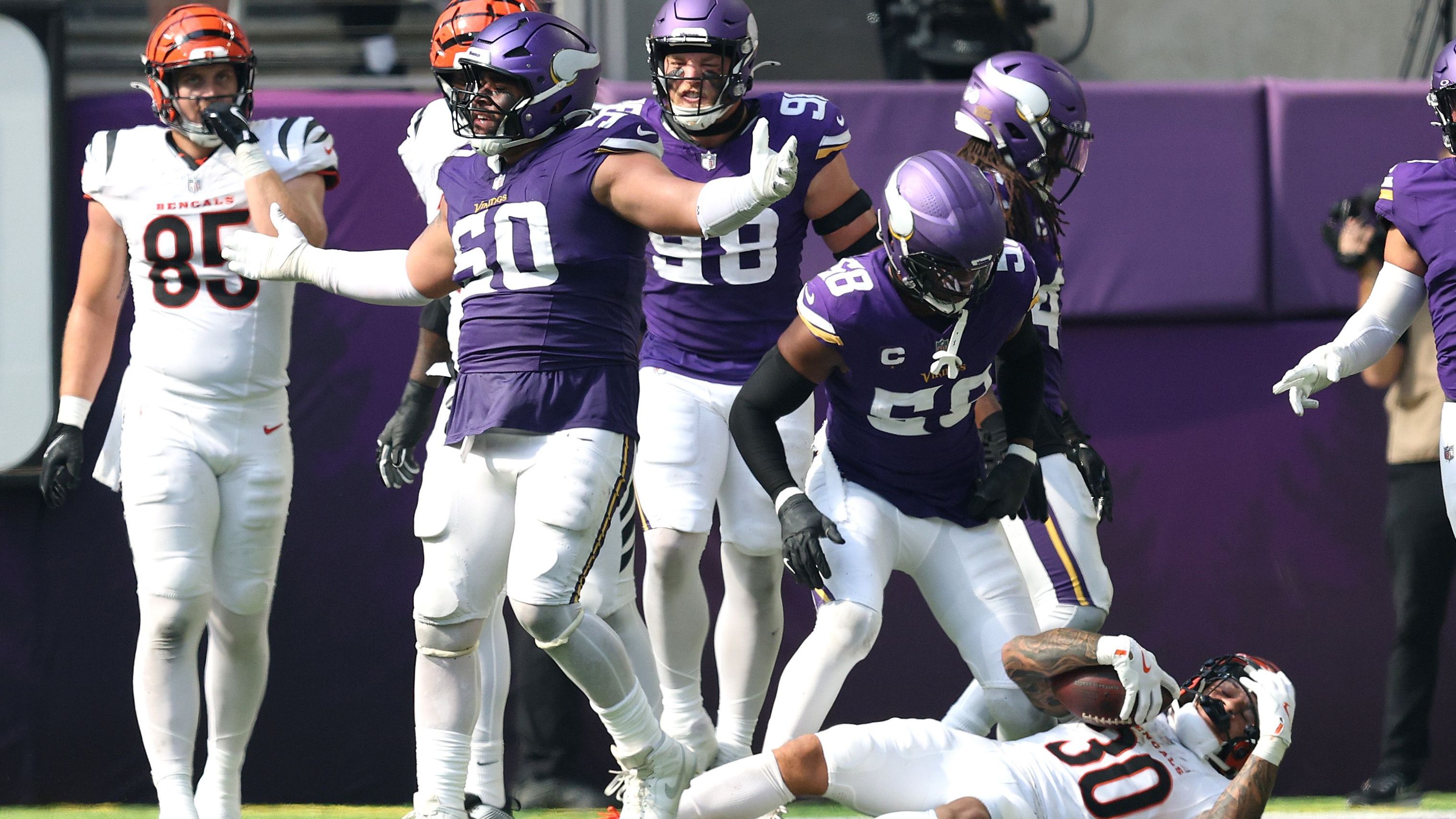 <strong>Minnesota Vikings</strong><br>Saison 2025<br>Am 21.09.2025 im Spiel gegen die Cincinnati Bengals<br>Endergebnis: 48-10