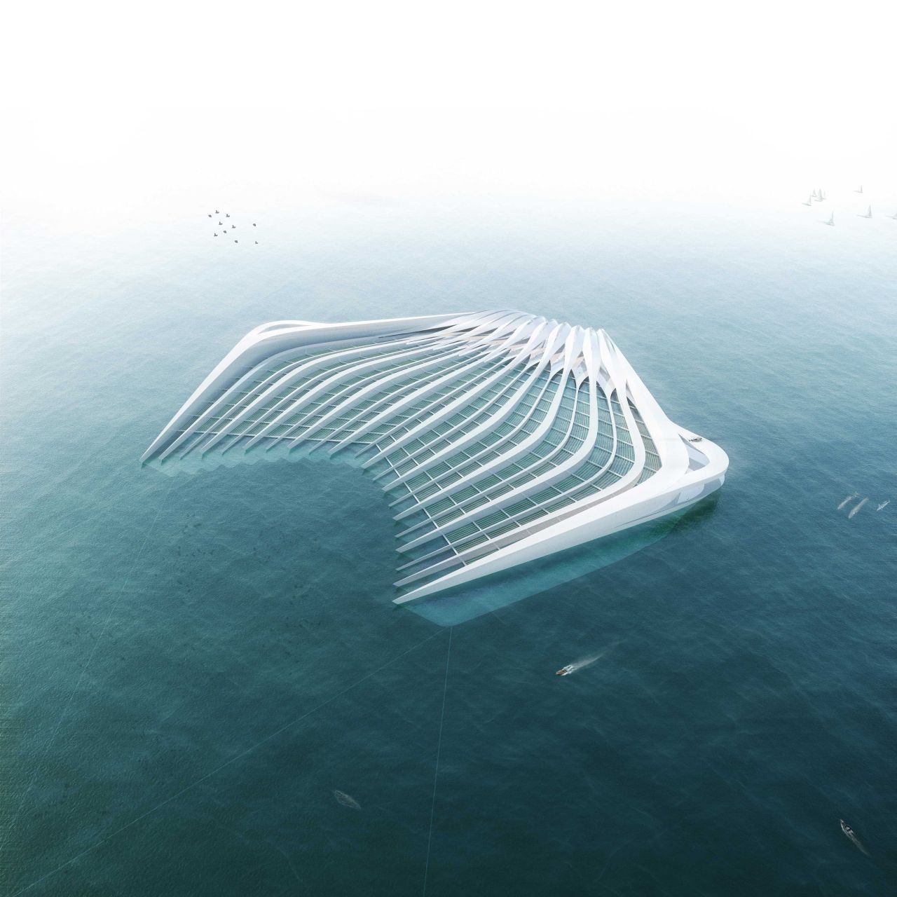 „Pacific Garbage Screening“ heißt das Projekt der deutschen Architektin Marcella Hansch. Ein Art riesiger Kamm, der die Strömung beeinflusst, soll Plastikpartikel aus den Ozeanen fischen. 