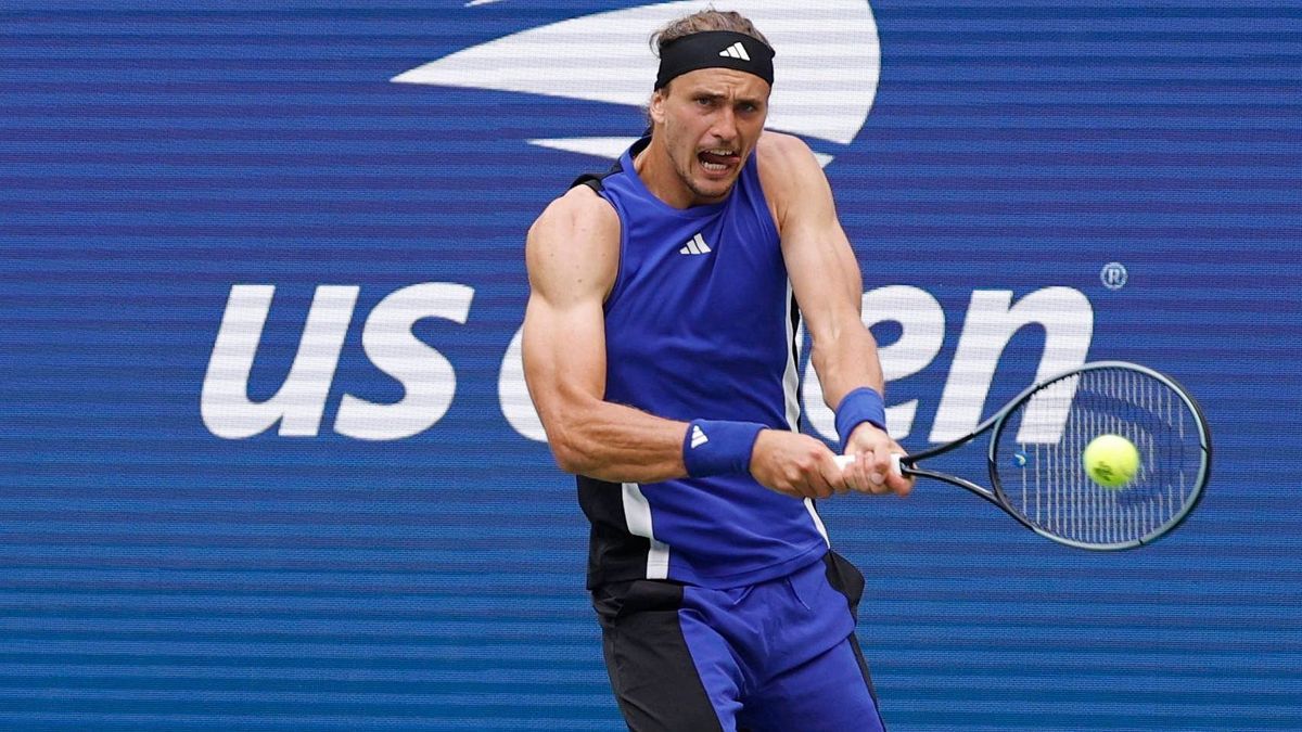 Tennis: US Open Sep 1, 2024; Flushing, NY, USA; Alexander Zverev (GER) hits a backhand against Brandon Nakashima (USA)(not pictured)in a men s singles match on day seven of the 2024 U.S. Open tenni...