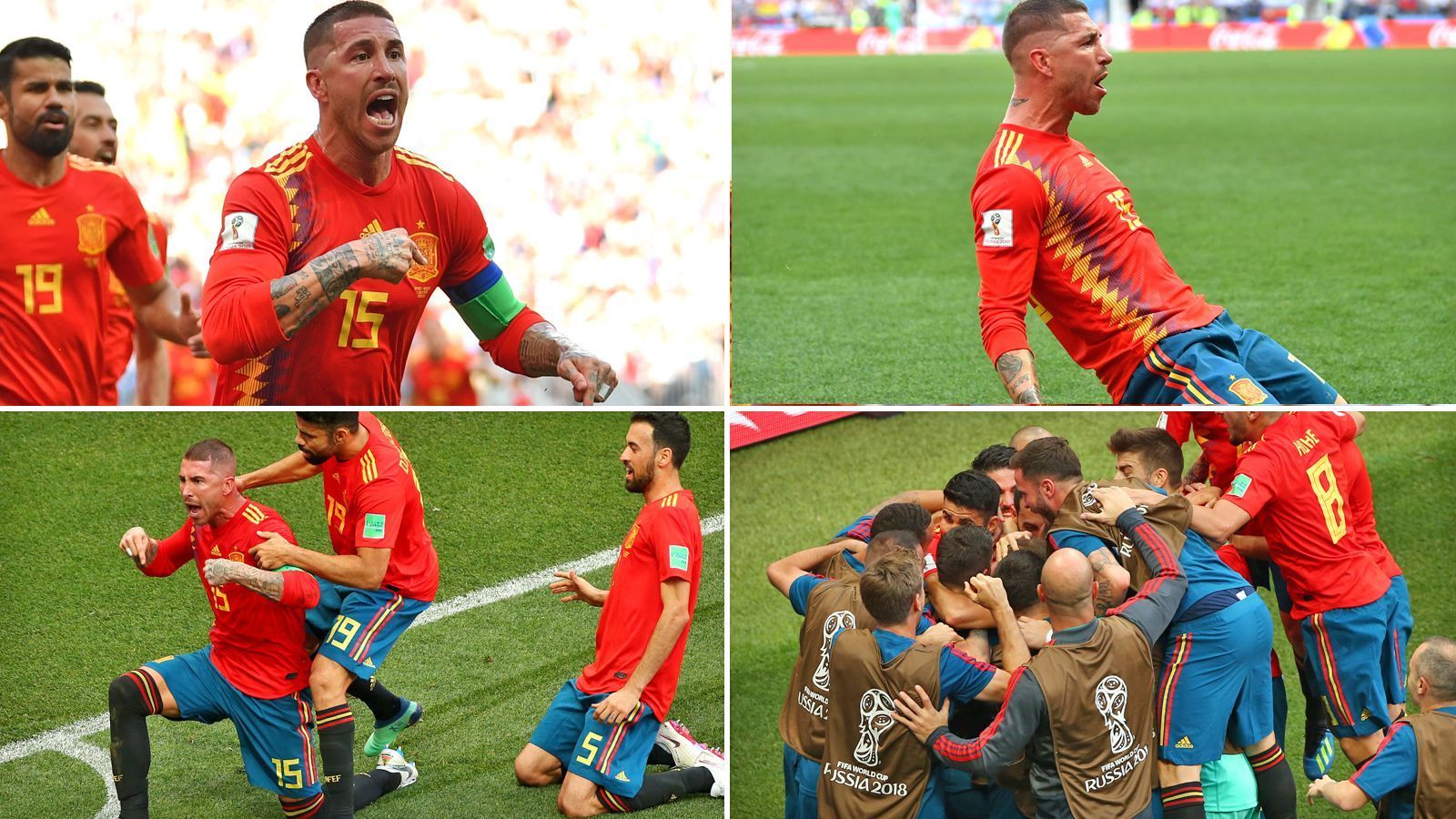 
                <strong>So krass feiert Ramos das russische Eigentor</strong><br>
                Spanien führte im WM-Achtelfinale gegen Russland durch ein Eigentor von Ignashevich. Sergio Ramos berührte dabei nicht einmal den Ball, doch ließ sich frenetisch feiern. Wirklich. Frenetisch. ran.de zeigt die besten Bilder davon.
              