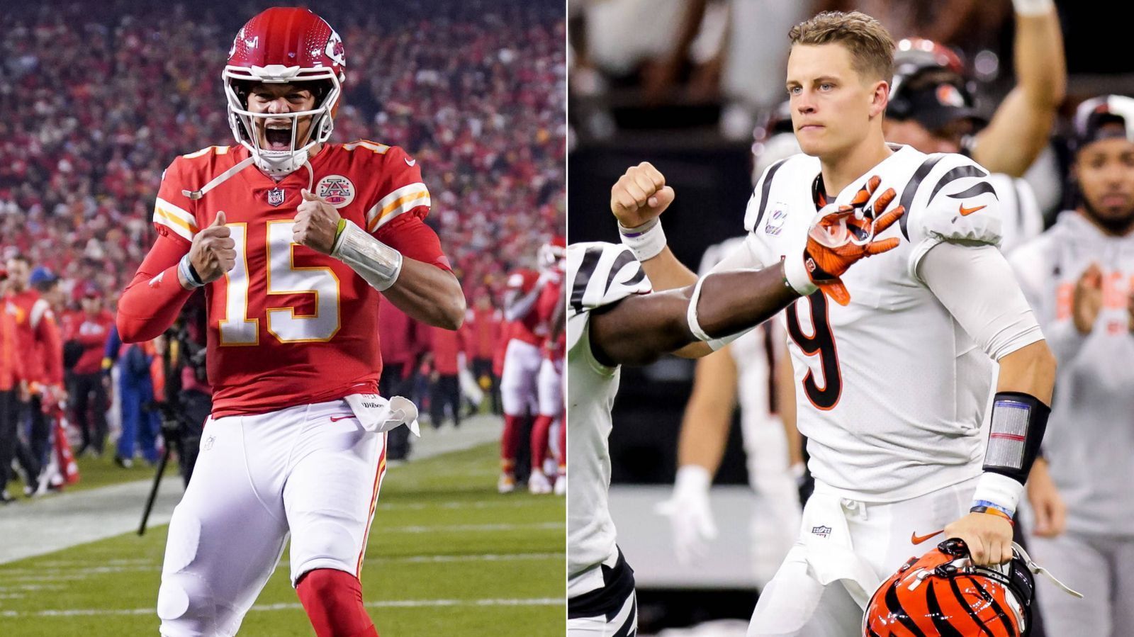 
                <strong>Patrick Mahomes und Joe Burrow im großen Vergleich</strong><br>
                Es ist die Wiederauflage des AFC Championship Games 2022: Die Kansas City Chiefs empfangen die Cincinnati Bengals (Sonntagnacht ab 00:20 Uhr live auf ProSieben und im Livestream). Im Mittelpunkt stehen natürlich beide Quarterbacks, Patrick Mahomes für die Chiefs und Joe Burrow für die Bengals. Für viele sind die beiden die aktuell besten Quarterbacks der NFL. Doch wer ist besser und wessen Karriere gibt mehr her? ran hat den großen Quarterback-Check gemacht.
              