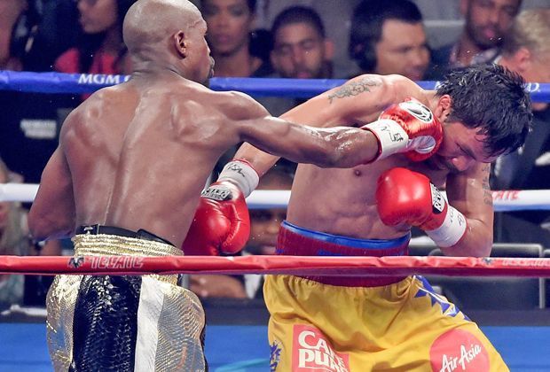 
                <strong>Mayweather vs. Pacquiao: Die Bilder zum Mega-Fight</strong><br>
                So kamen die Punktrichter zu einem eindeutigen Ergebnis: Mayweather bleibt durch einen Punktsieg (118:110, 116:112, 116:112) ungeschlagener Weltmeister im Weltergewicht.
              