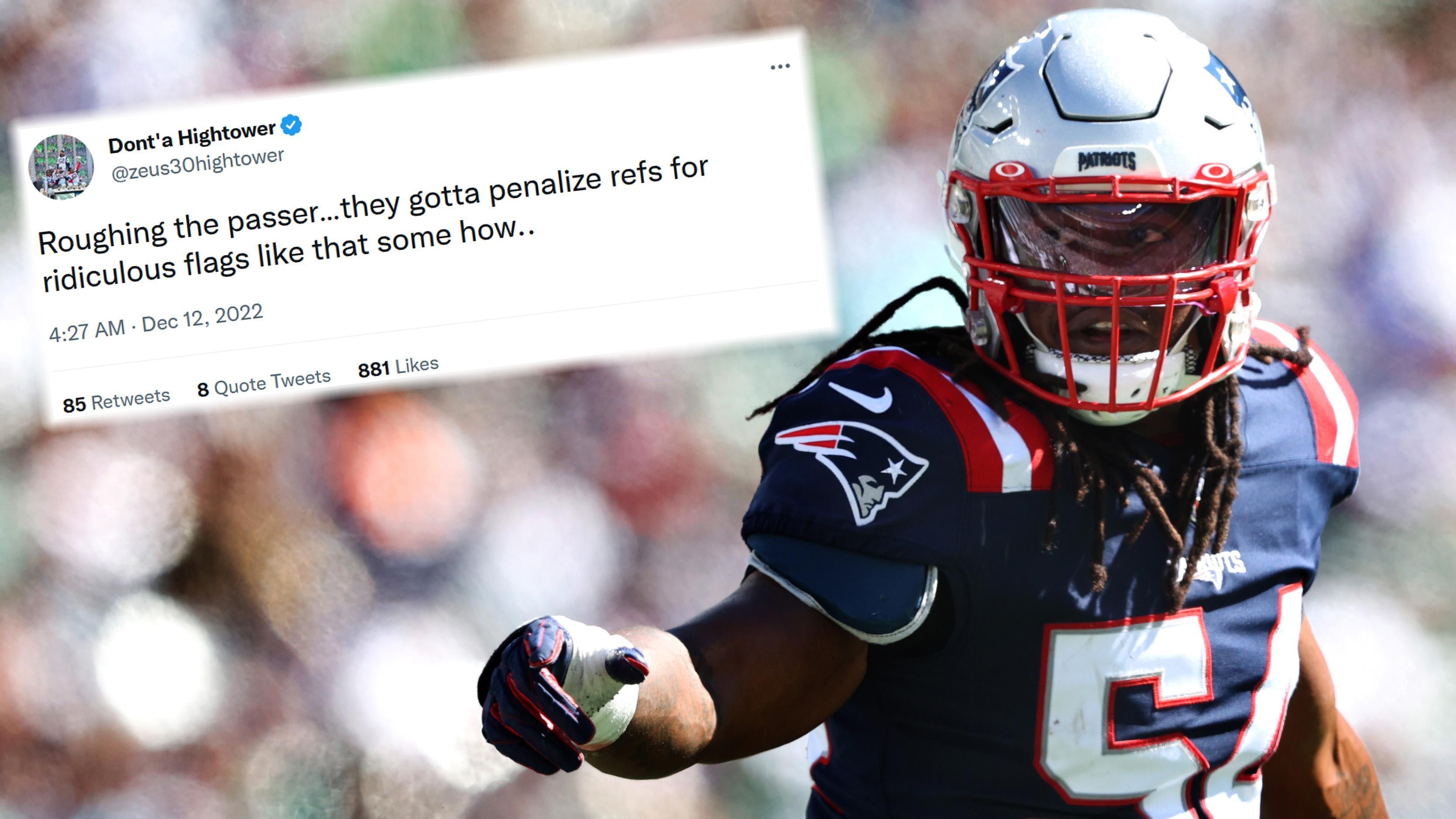 
                <strong>Dont'a Hightower</strong><br>
                Neben Edelman bezog ein weiterer Ex-Patriot Stellung zum Call gegen die Dolphins. Dont'a Hightower, der mittlerweile Free Agent ist, forderte sogar eine Strafe für die Schiedsrichter. "Roughing the Passer ... sie sollten die Refs für solch lächerliche Flaggen bestrafen", twitterte der Linebacker.
              