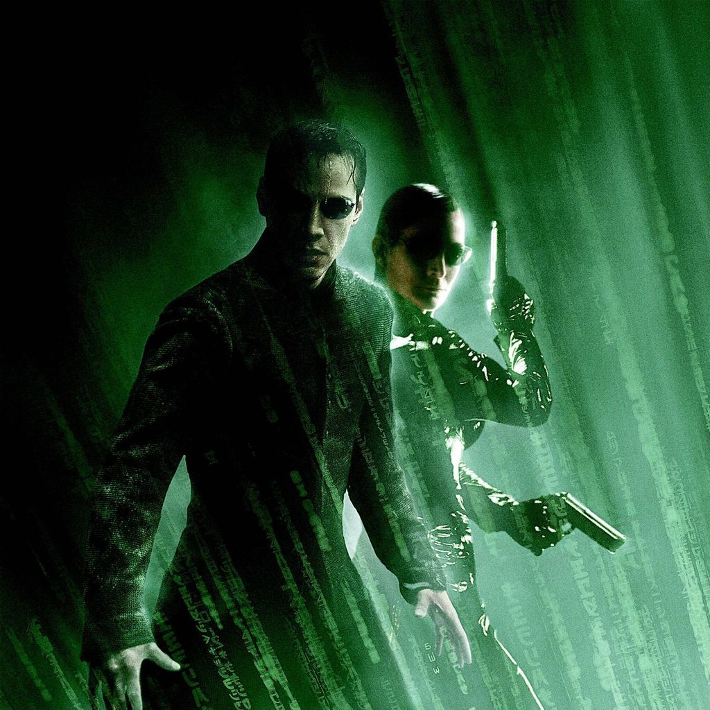 Plakat von "Matrix Reloaded" mit Neo (Keanu Reeves) und Trinity (Carrie-Anne Moss)