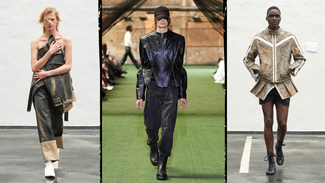 Leder-Luxus auf dem Laufsteg: Unwiderstehlich stilvoll präsentieren Wood Wood und Vain auf dem Runway ihre atemberaubenden Leder-Outfits.