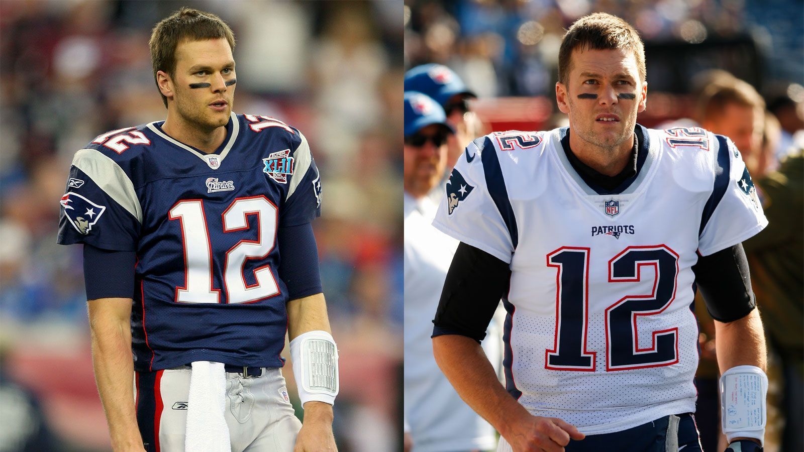 
                <strong>Tom Brady 2009 und heute</strong><br>
                2009: Patriots-Legende mit drei Super-Bowl-Titeln. 2019: Fünffacher Champion, unumstrittener Hall-of-Famer und vielleicht sogar der "GOAT". 
              