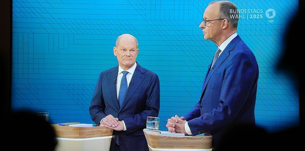 Olaf Scholz und Friedrich Merz traten im ersten TV-Duell gegeneinander an.