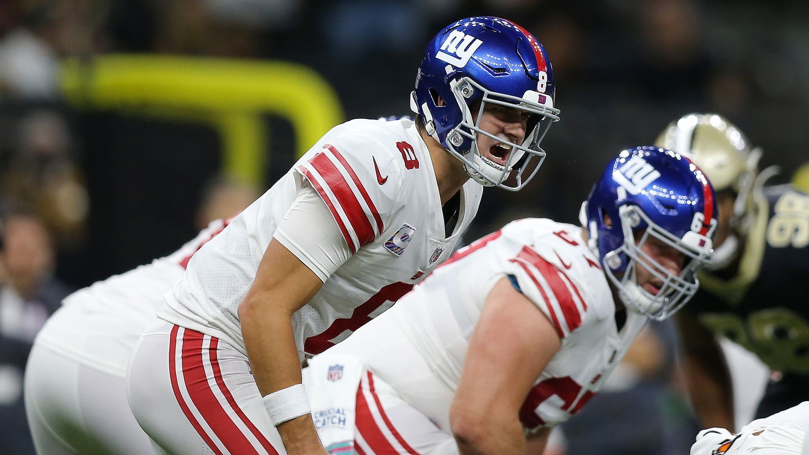 
                <strong>New York Giants</strong><br>
                Quarterback (2): Daniel Jones, Tyrod TaylorRunning Back/Fullback (4): Saquon Barkley, Matt Breida, Gary Brightwell, Antonio WilliamsWide Receiver (7): Kenny Golladay, Richie James, Wan'Dale Robinson, Sterling Shepard, David Sills, Darius Slayton, Kadarius ToneyTight End (2): Daniel Bellinger, Tanner HudsonOffensive Line (9): Ben Bredeson, Joshua Ezeudu, Jon Feliciano, Max Garcia, Mark Glowinski, Devery Hamilton, Shane Lemieux, Evan Neal, Andrew ThomasDefensive Line (5): D. J. Davidson, Justin Ellis, Dexter Lawrence, Leonard Williams, Nick WilliamsLinebacker (12): Cam Brown, Austin Calitro, Carter Coughlin, Tae Crowder, Tomon Fox, Blake Martinez, Micah McFadden, Azeez Ojulari, Elerson Smith, Kayvon Thibodeaux, Oshane XiminesSecondary (8): Dane Belton, Cordale Flott, Darnay Holmes, Adoree' Jackson, Julian Love, Xavier McKinney, Aaron Robinson, Rodarius WilliamsSpecialists (3): Graham Gano, Jamie Gillan, Casey Kreiter
              