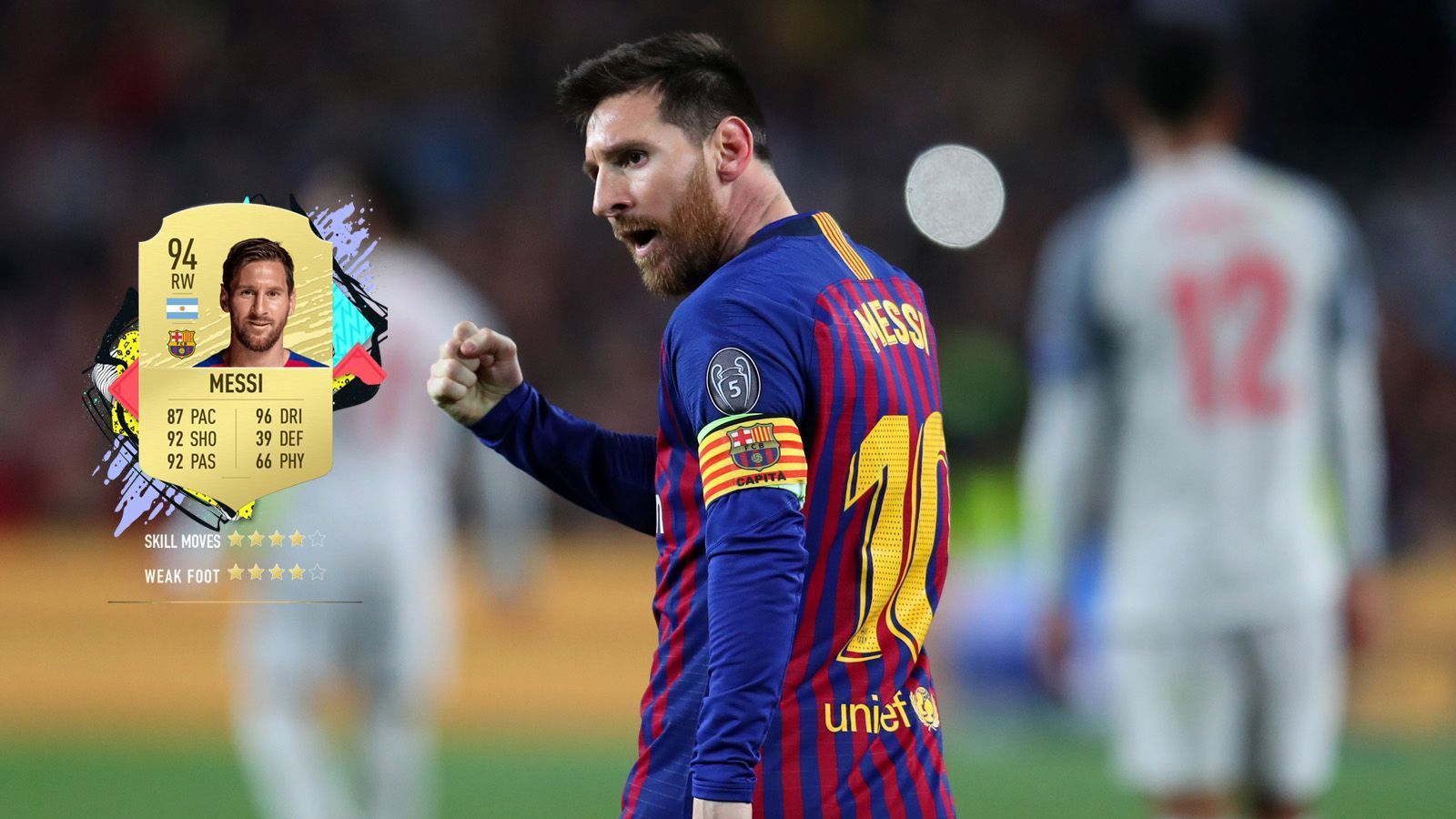 
                <strong>1. Lionel Messi (FC Barcelona) </strong><br>
                Gesamtstärke: 94Alter: 32Position: Angriff
              