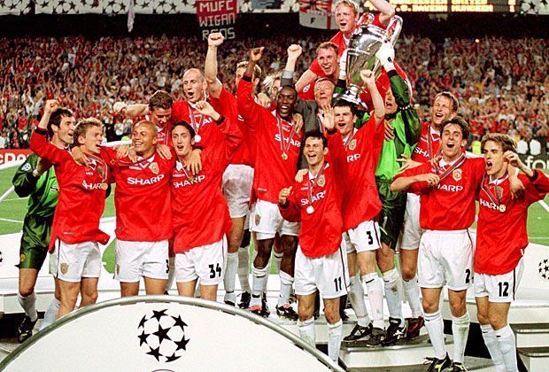 
                <strong>1999: Manchester United</strong><br>
                Als erste Mannschaft sicherte sich Manchester United den Dreierpack aus Meisterschaft, Pokalsieg und Champions League. In einem dramatischen Finale gegen den FC Bayern München gelang ManUnited der Sieg durch zwei Tore in der Nachspielzeit.
              