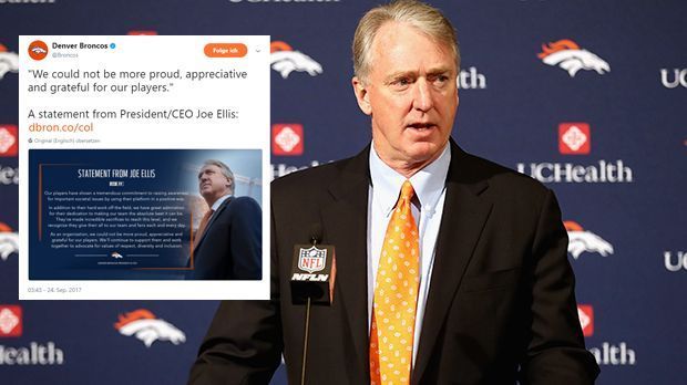 
                <strong>Joe Ellis (CEO Denver Broncos)</strong><br>
                Broncos-CEO Joe Ellis war etwas diplomatischer. "Wir als Team sind stolz auf unsere Spieler. Wir werden sie weiterhin unterstützen."
              