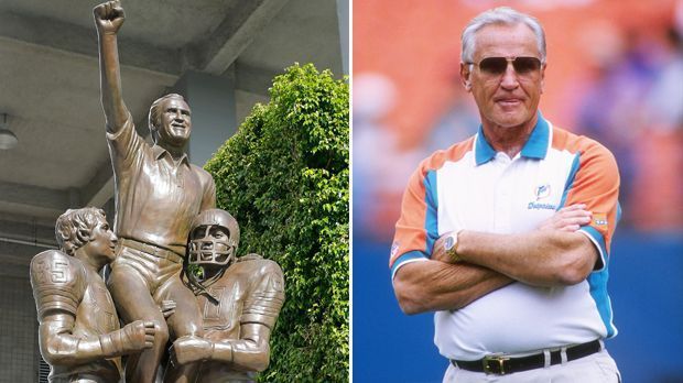 
                <strong>Don-Shula</strong><br>
                Don Shula (Statue steht am Sun Life Stadium, Miami): Don Shula war von 1970 bis 1995 33 Jahre lang Head Coach der Miami Dolphins. In dieser Zeit konnte er fünf Mal den Super Bowl erreichen und zwei Mal gewinnen. Bis heute hält er mit 347 Siegen den Rekord für die meisten gewonnenen Spiele als Head Coach. Zudem blieb er 1972 mit den Dolphins eine komplette Saison lang ungeschlagen. 
              