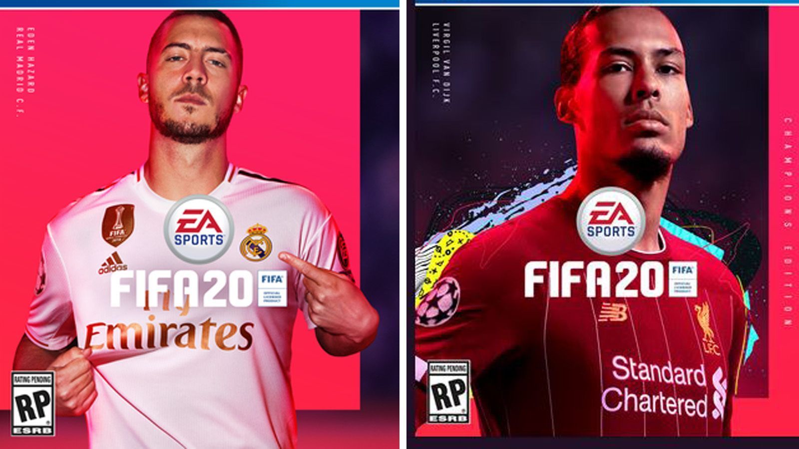 
                <strong>FIFA 20 </strong><br>
                Für das FIFA 20 Cover konnte EA Sports gleich zwei Cover-Stars verpflichten. Real Madrids 100 Millionen-Transfer Eden Hazard wird das Cover des Games zieren, Liverpools Abwehrchef Virgil van Dijk wird auf der Ausgabe der Champions Edition zu sehen sein.
              