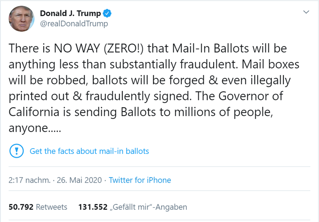 Trumps Tweet zur Briefwahl. 