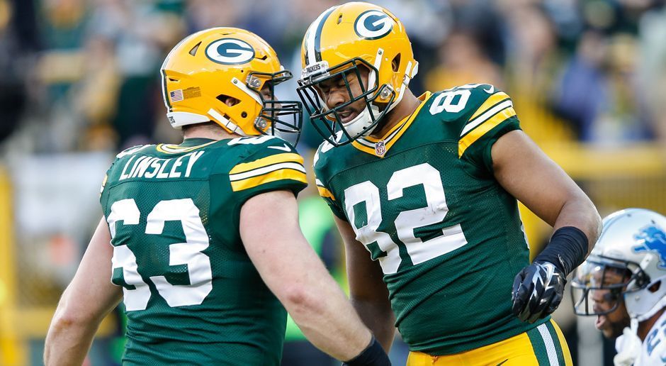 
                <strong>Green Bay Packers</strong><br>
                Corey Linsley (Center, im Bild Nr. 63), Jahri Evans (Guard)
              