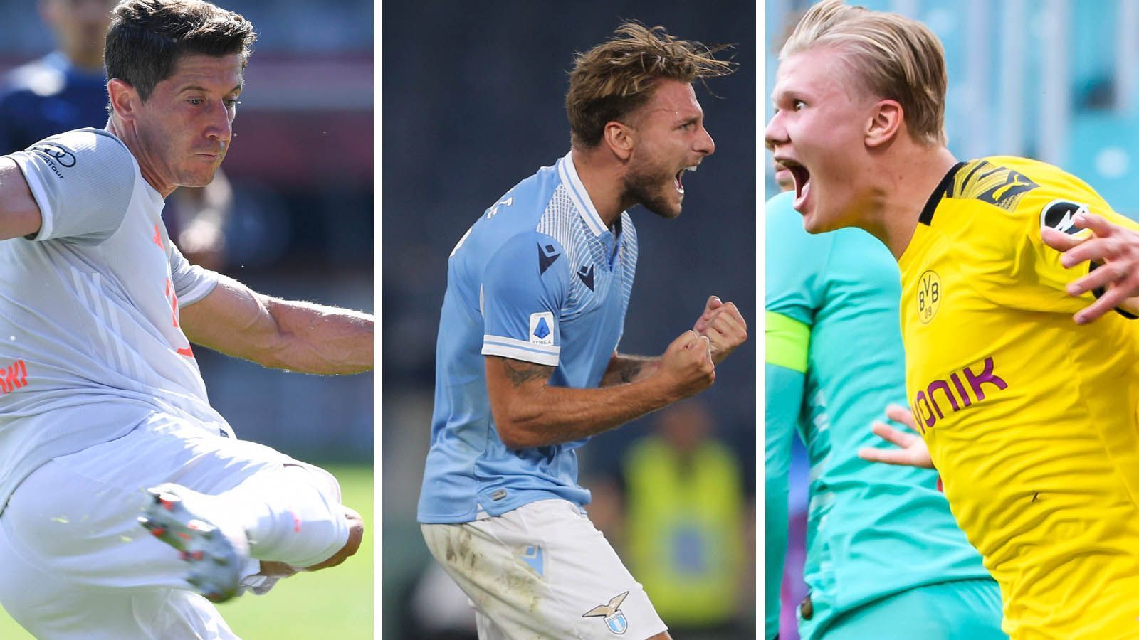 
                <strong>Goldener Schuh 2019/2020: Das sind Europas beste Torjäger</strong><br>
                Ciro Immobile (M.) hat es geschafft. Der Italiener sicherte sich bereits vor dem letzten Spieltag der Serie A den "Goldenen Schuh" für den erfolgreichsten Torjäger in Europa gewonnen, weil Cristiano Ronaldo nicht bei Juventus Turin im Kader steht. Für den Award werden Treffer in Europas Topligen (Deutschland, England, Italien, Frankreich Spanien) mit dem Faktor 2 multipliziert. Danach werden die Treffer in den weiteren Ligen mit dem Faktor 1,5 oder 1 multipliziert. ran.de zeigt die Top 15 im Ranking. 
              