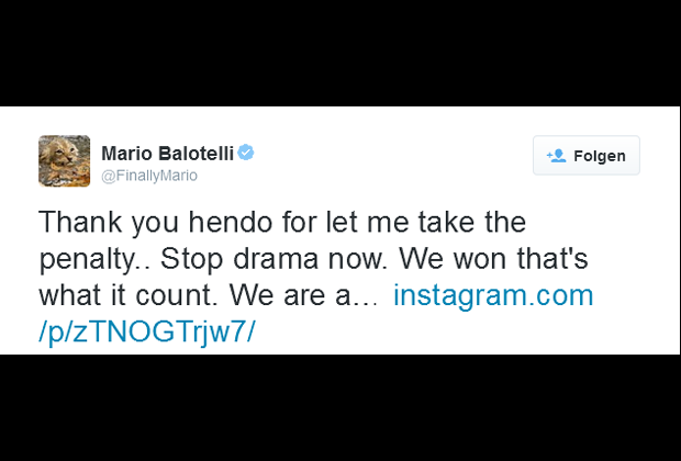 
                <strong>Ego-Balotelli: Elfer-Zoff in Liverpool</strong><br>
                Mario Balotelli gibt sich unbeeindruckt. Via Twitter bedankt er sich bei Henderson dafür, dass dieser ihn den Elfer schießen ließ. Sein Rat an Kapitän Gerrard und andere Kritiker: "Stop drama now."
              
