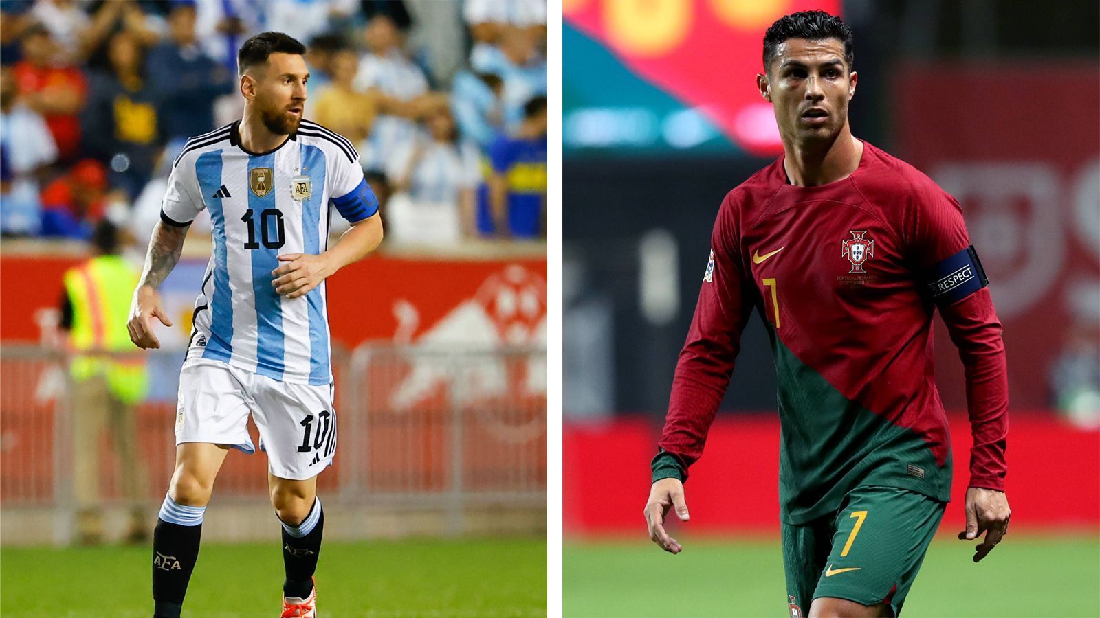 
                <strong>Spieler mit den meisten WM-Einsätzen</strong><br>
                &#x2022; Lionel Messi (Argentinien, links): 19 <br>&#x2022; Cristiano Ronaldo (Portugal, rechts): 17<br>
              