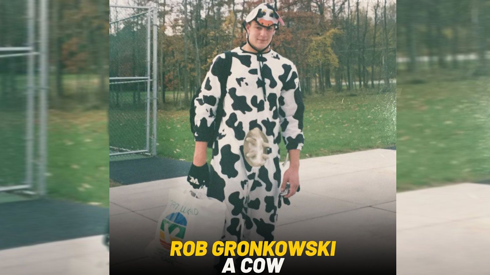 
                <strong>Rob Gronkowski (Tampa Bay Buccaneers)</strong><br>
                Und wie cool ist bitte dieses Kostüm? "Gronk the Cow"! Das Bild ist allerdings schon einige Halloweens her, er selbst packte das Foto aber neu aus.
              