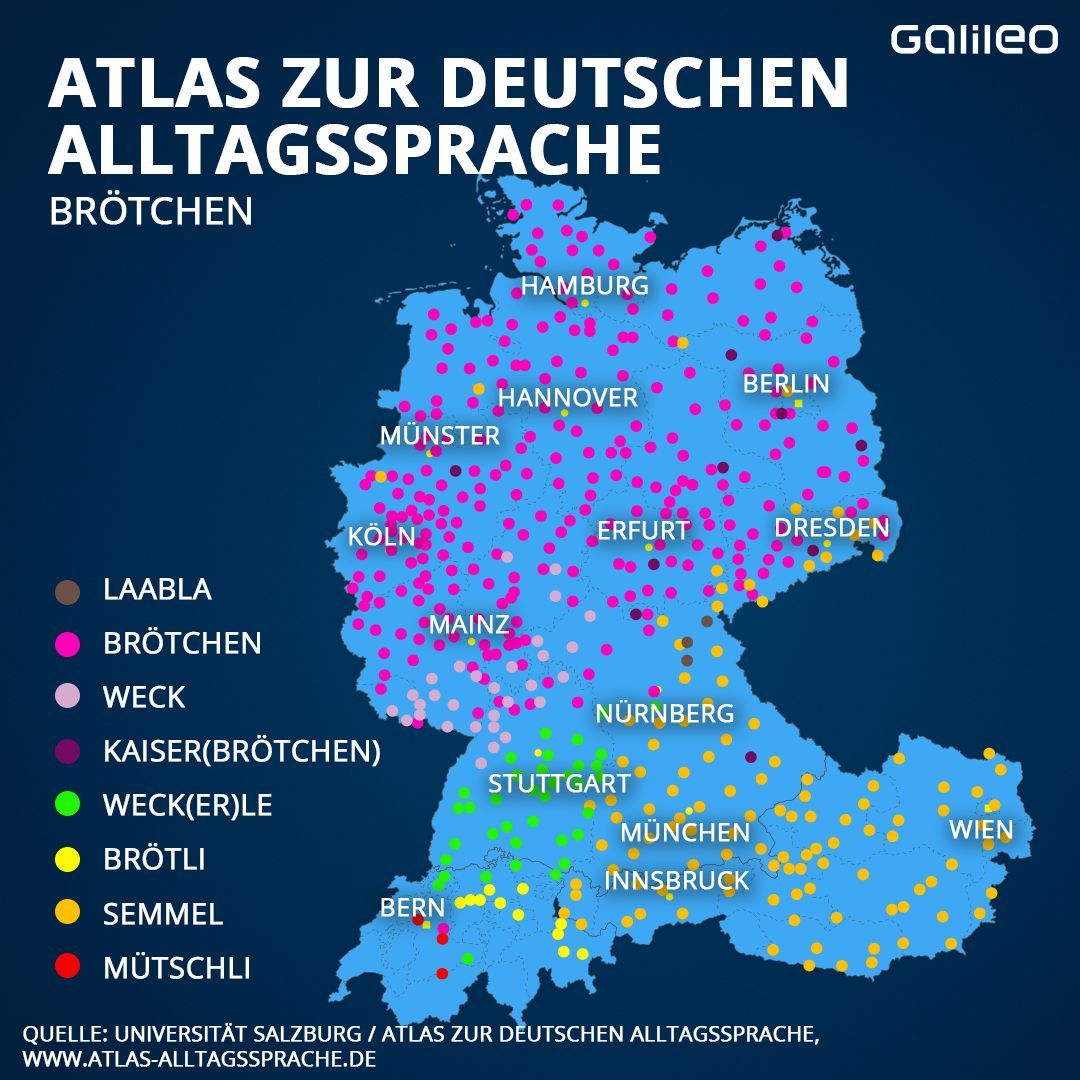 Atlas zur Deutschen Sprache: So sagt man in unterschiedlichen Regionen zu&nbsp;Brötchen.